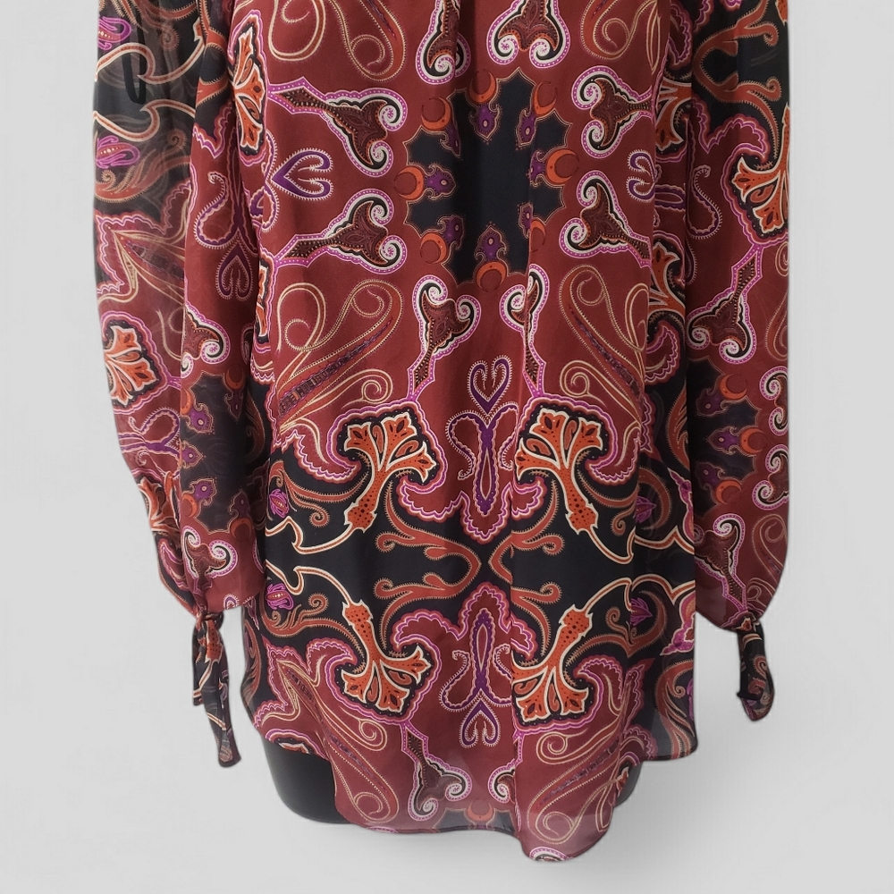 Rachel Zoe Silk Off Shoulder Blouse Paisley Flare Top Sz‎ 2 Whimsigoth Fairycore - Picture 3 of 15